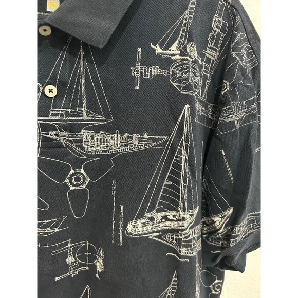 Nautica Mens Polo Shirt With Sailboat Blueprint Print Navy Sz XL - Picture 4 of 8